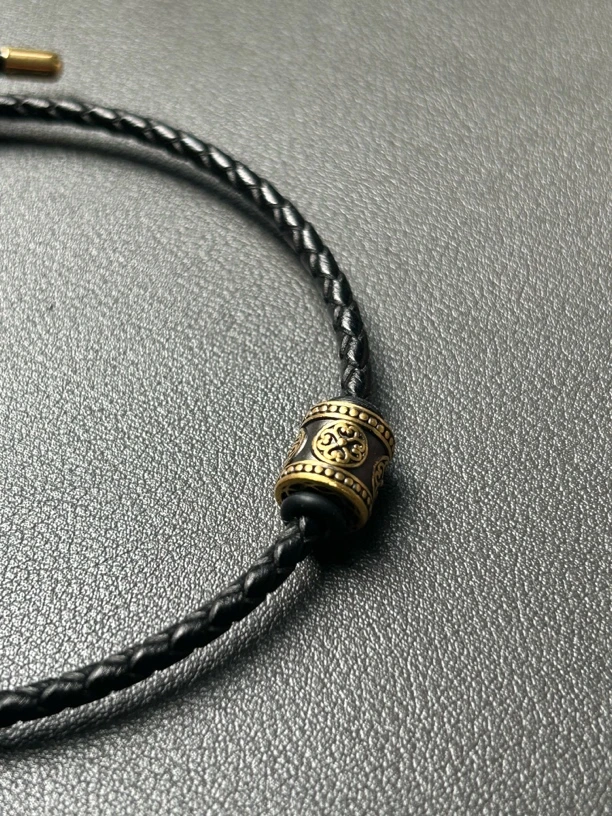 足金 四合如意桶珠皮绳手串 文玩配饰