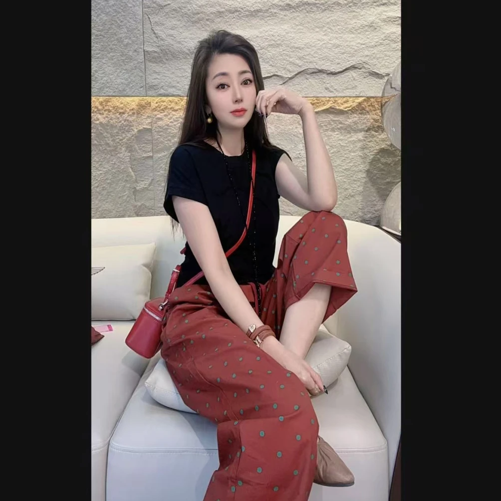 【乔家】K2518 2025韩国治愈系冰感棉波点原创设计直筒裤