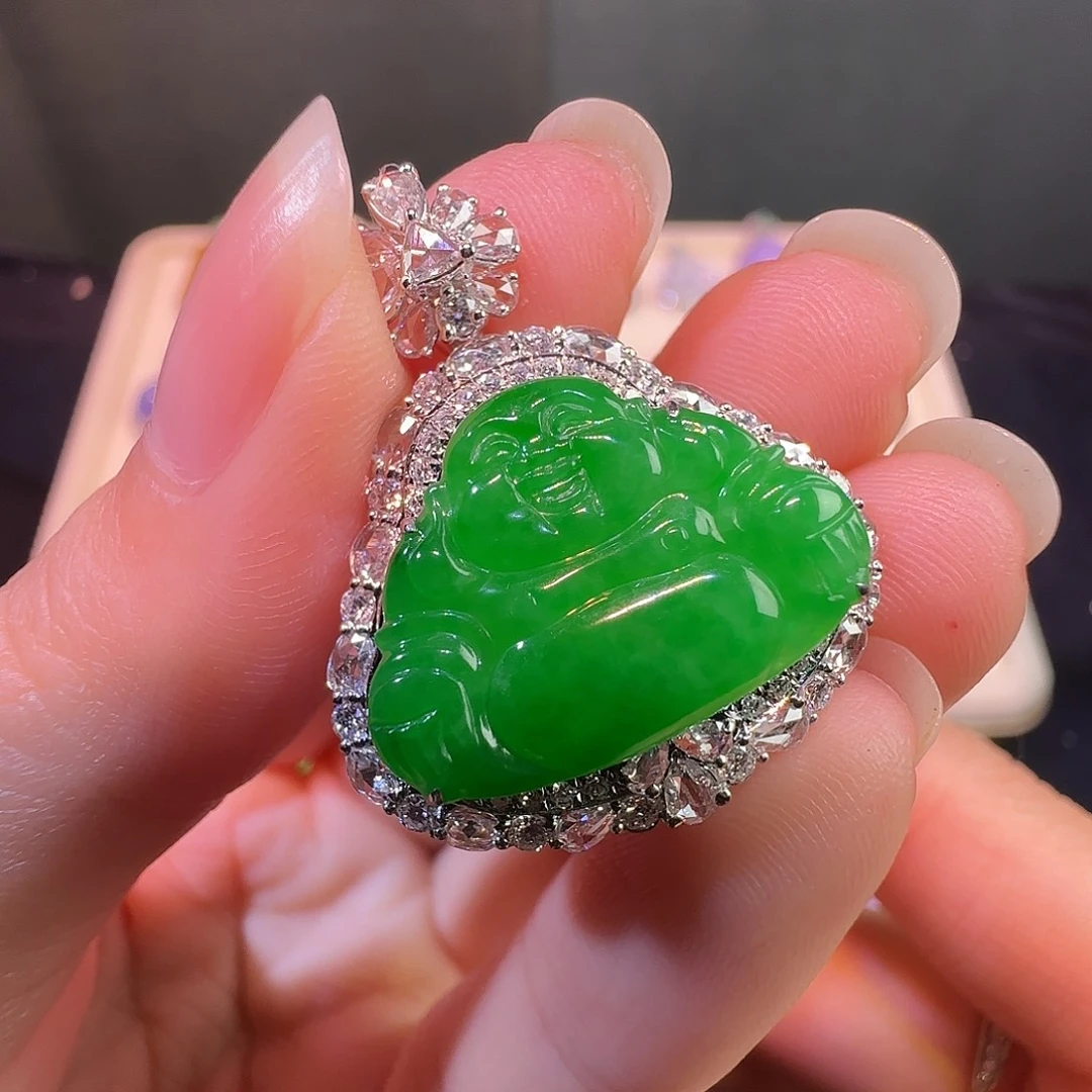 翡翠18K金镶嵌吊坠(不含链)