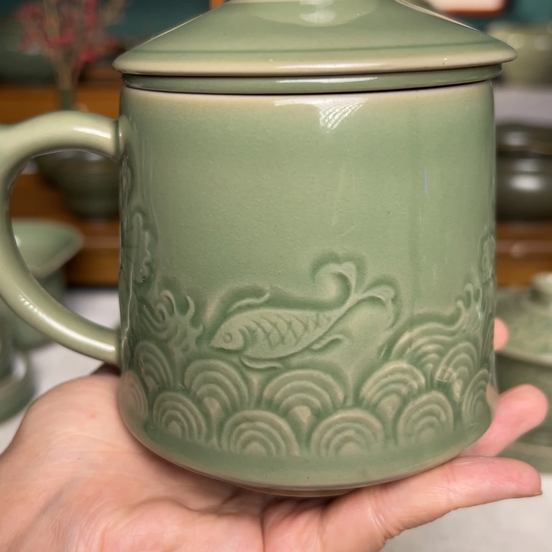 杯子秘色海水纹茶漏杯