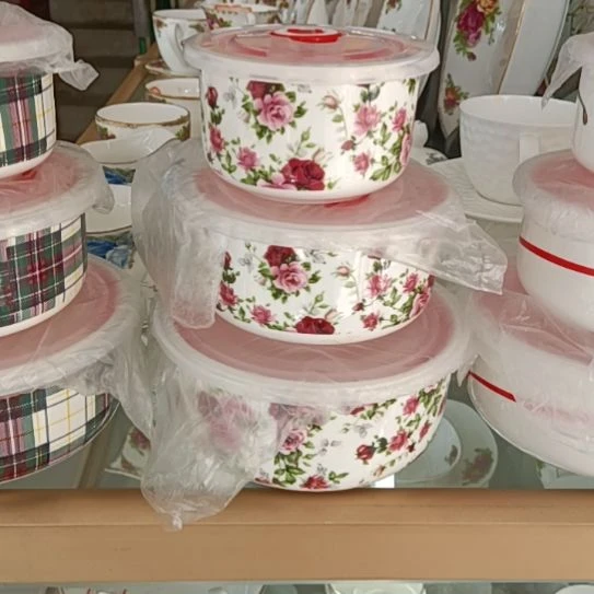 新疆西藏包邮千朵玫瑰骨质瓷三件套保鲜碗