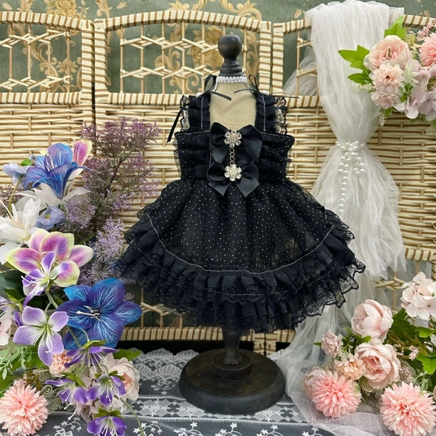 可爱糖宠物衣服网纱夏季吊带连衣裙黑色蓬蓬裙猫咪狗狗礼服