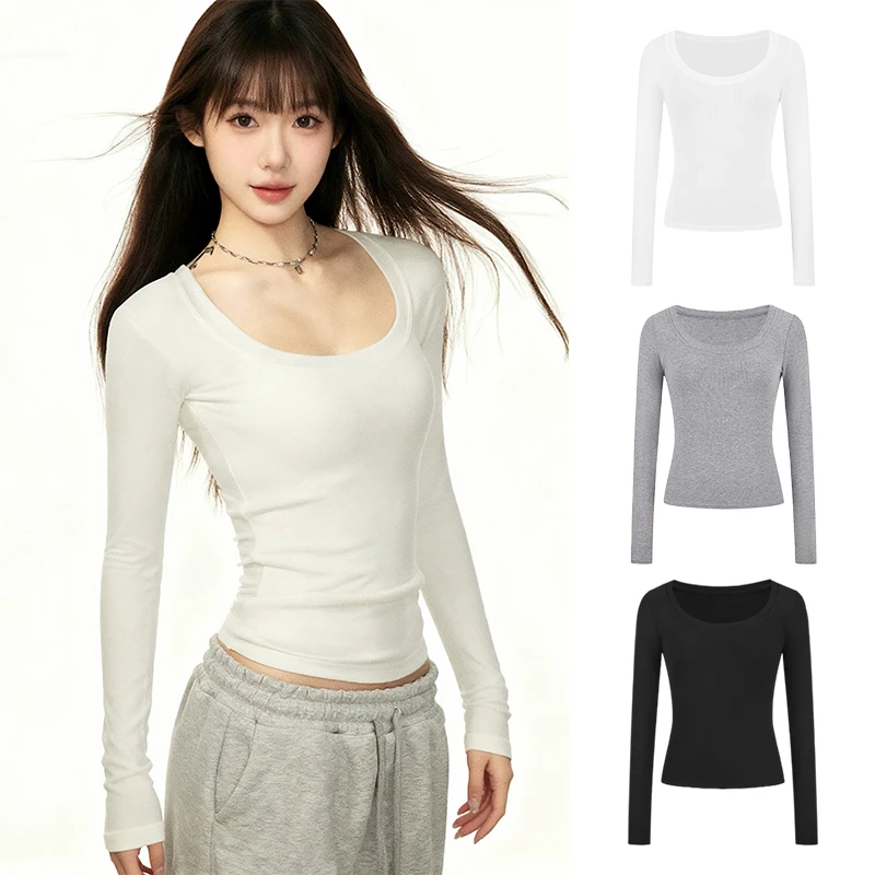 Xhey打底衫女款内搭爆款2025新款百搭白色上衣女生长袖t恤秋冬款
