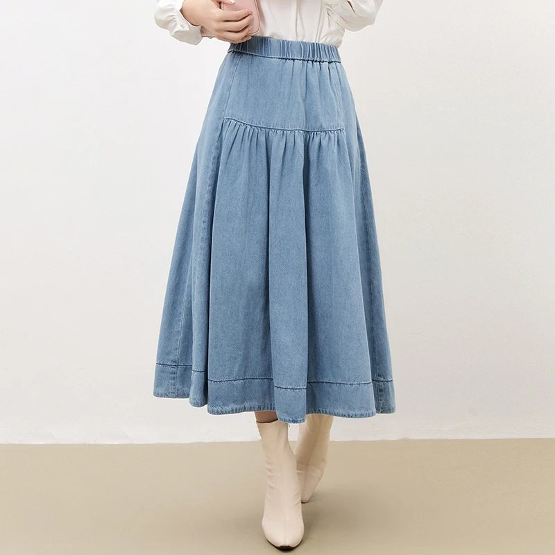 K160松紧腰牛仔长裙大摆伞裙半身裙女2025秋53RU0B0016