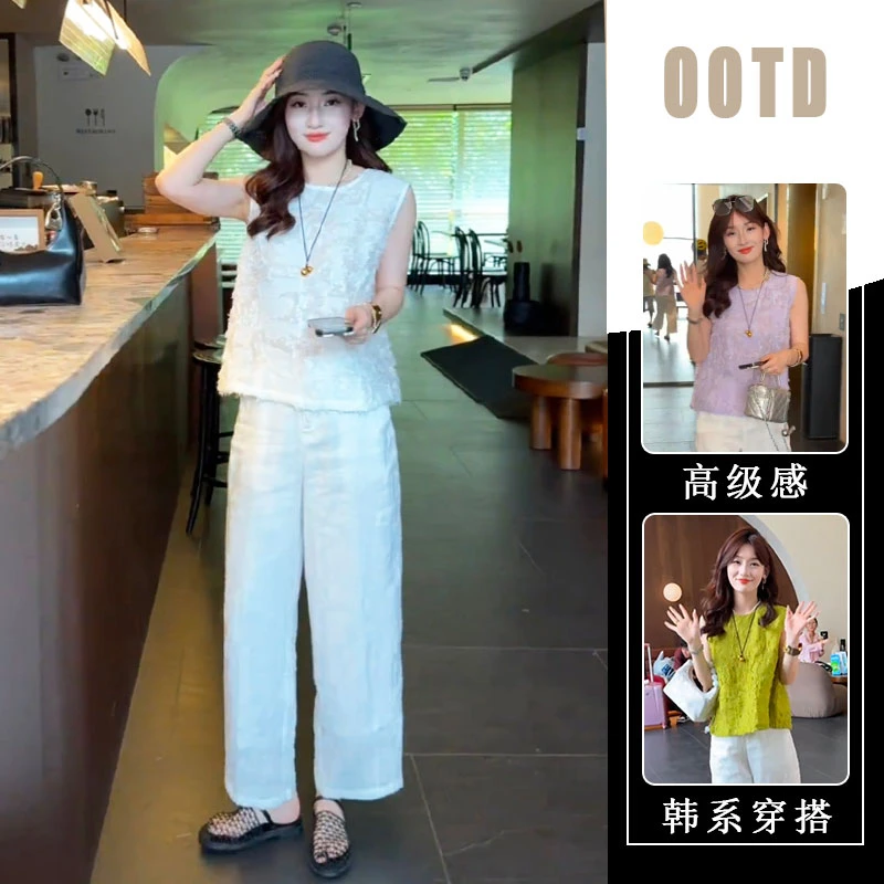 2025夏季新款小个子显瘦时髦新中式减龄时尚套装休闲风无袖女上衣