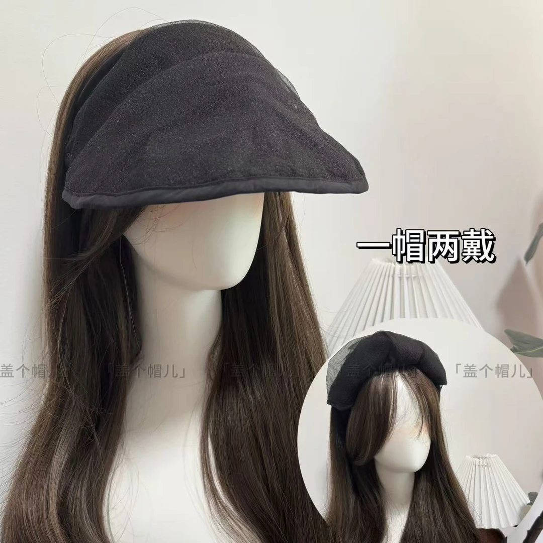 可折叠欧根纱网纱防晒帽女一帽两戴发箍款遮阳空顶帽户外发夹帽