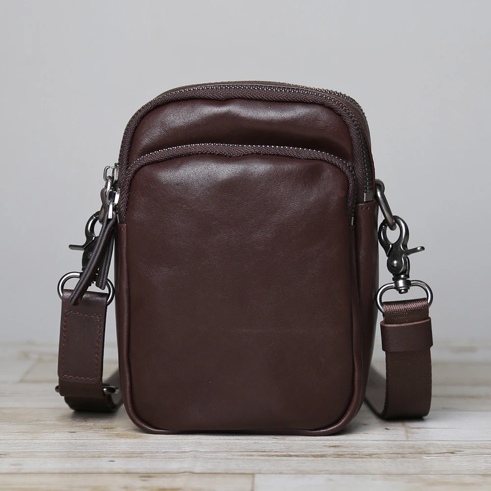 男士真皮拉链小包包中国风单肩包挎包百搭方形包复古风植鞣牛皮