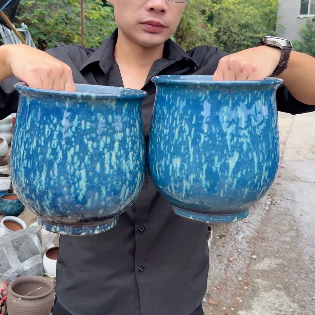 紫砂花盆口19高22（两个葫芦蓝