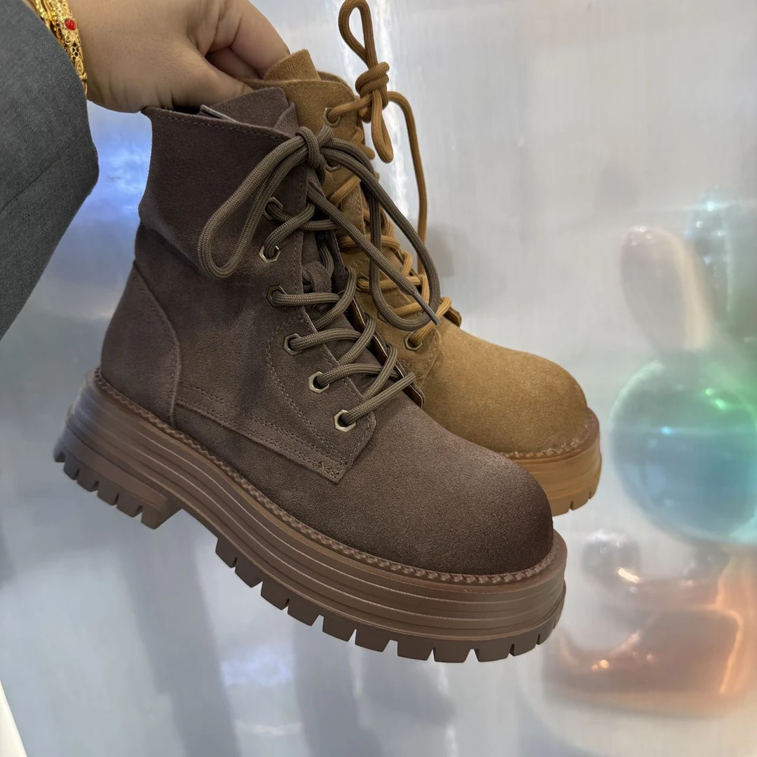 005高跟修面皮低跟春秋嘻哈风马丁靴女靴秋季系带女鞋