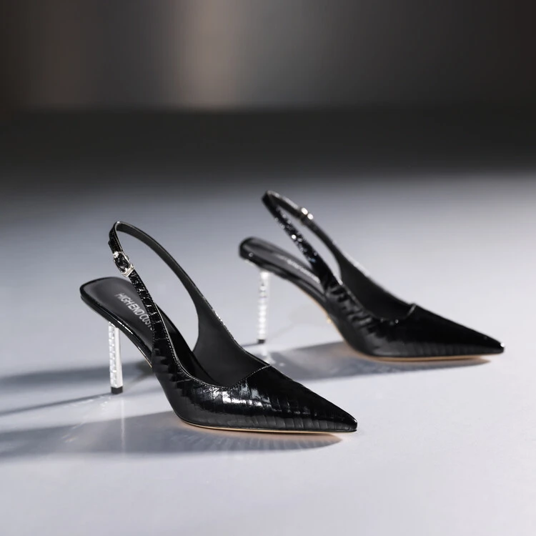 8.5cm细跟尖头时尚凉鞋气质网红百搭性感夏季法式轻奢真皮浅口