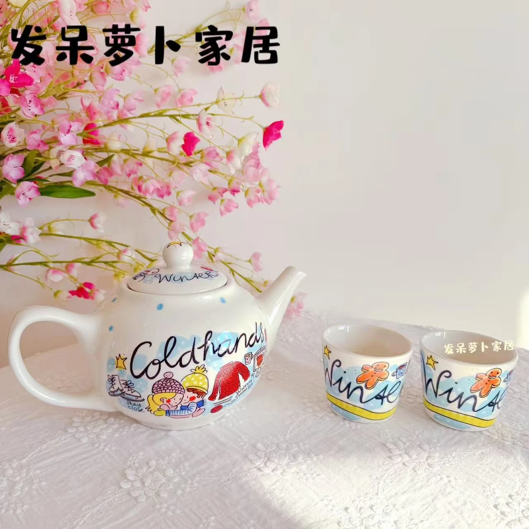 外贸精品BLOND创意卡通冬日情侣花茶壶水壶茶壶生日礼物好物