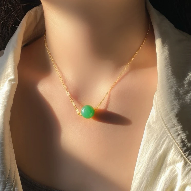 【青珞】S925银镶嵌 天然玉石非洲翠锁骨链 多样性发其一