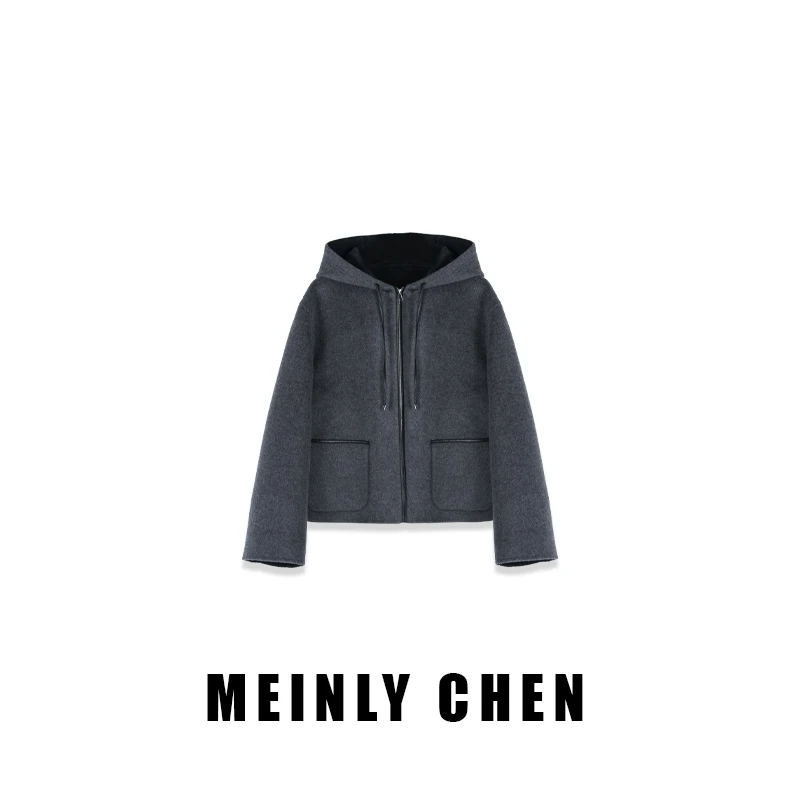 【MEINLY CHEN】高端设计师款时尚百搭休闲双面呢连帽外套8253020