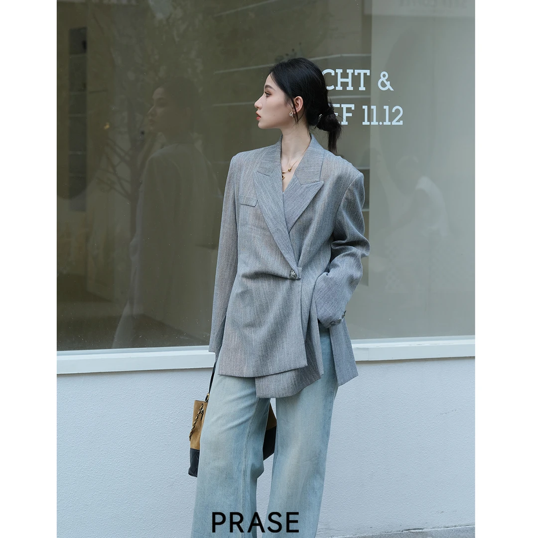 PRASE·噜【诺丁山下】微胖轻奢设计款秋气质休闲一粒扣西装PR508E63
