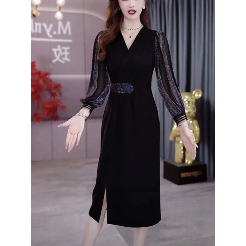 2025春季时尚减龄连衣裙拼接中长裙高级感气质显瘦高档轻奢女装