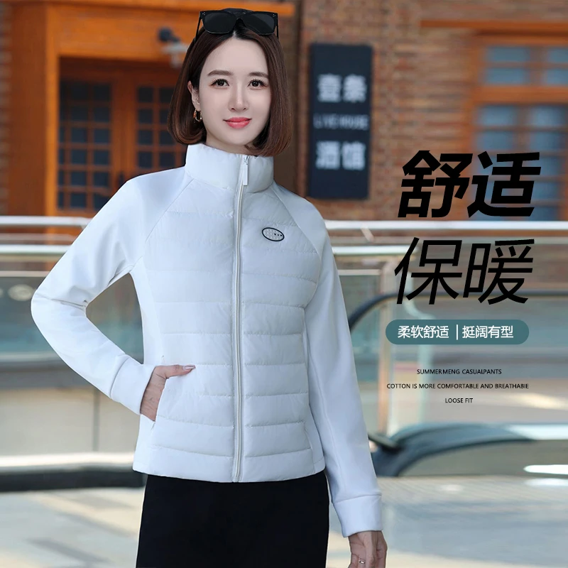 2025秋冬新款保暖云感轻薄运动棉服短款拼接立领内搭外穿修身外套