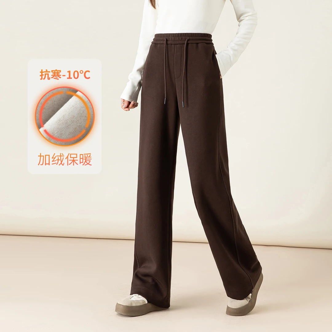 【棉羊毛超柔】窄版直筒裤女高腰大码运动裤加绒厚款松紧腰阔腿裤