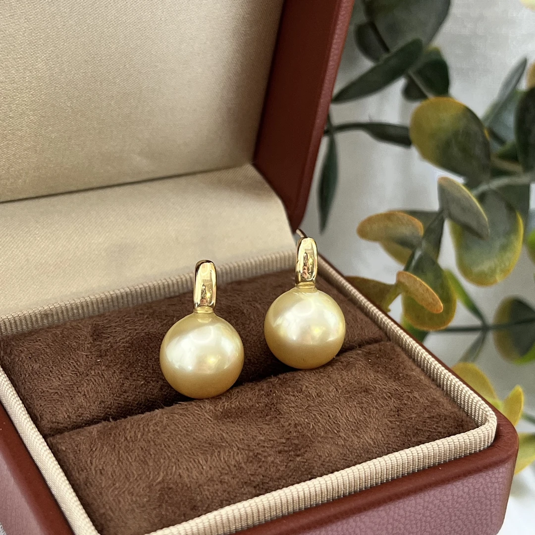 【满月金】南洋金珠 海水珍珠 11-12mm  18k金 长方形耳饰