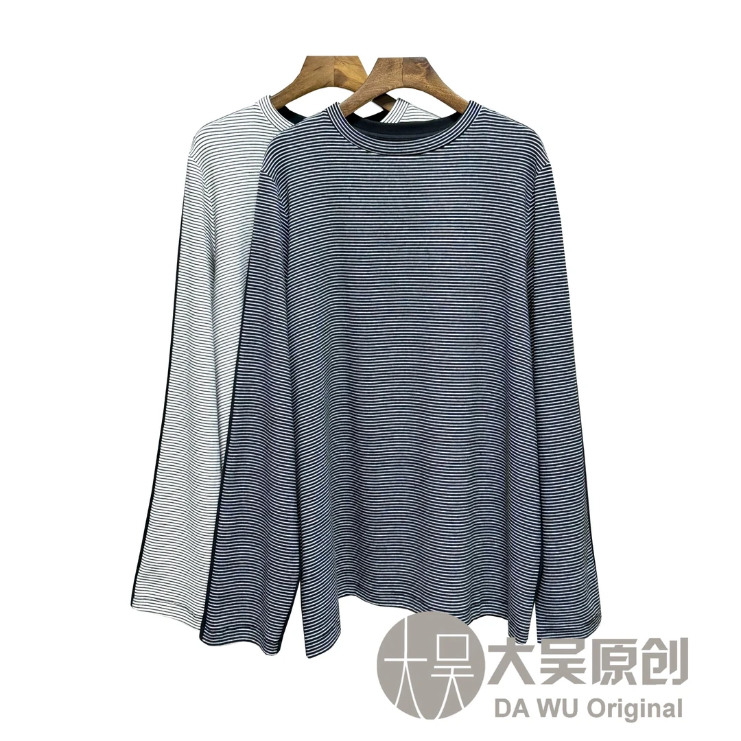 《大吴原创》“素色条纹T”拼色条纹上衣设计感显瘦长袖打底松弛感