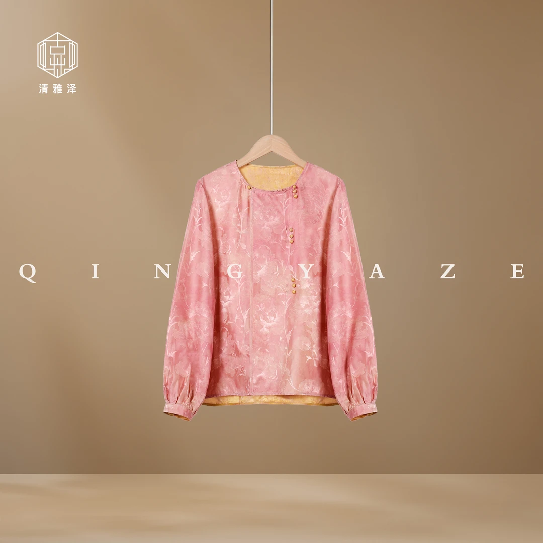 三春桃！桑蚕丝提花双面新中式衬衣！GZ5711