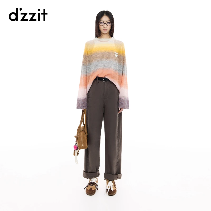 dzzit地素针织衫25春新款浪漫渐变条纹宽松薄款长袖上衣女3J1E415