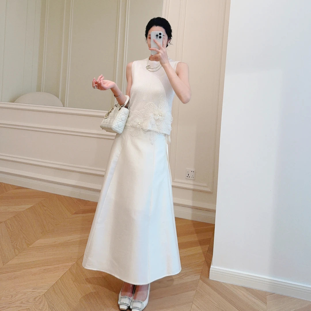 嫚渡桑蚕丝羊毛纯色系带丝毛半裙时尚新中式气质休闲百搭丝毛半裙