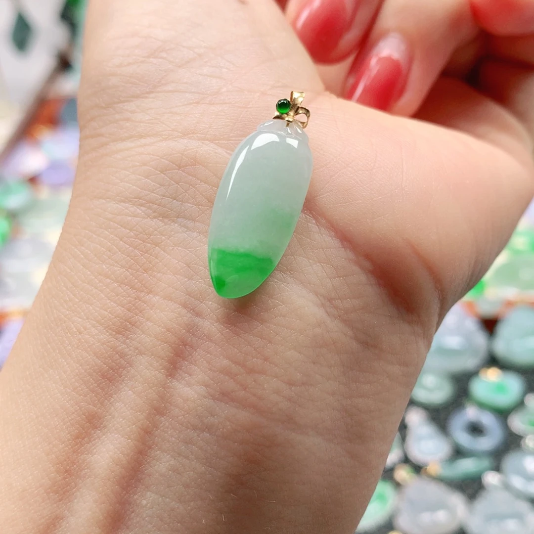 翡翠18K金镶嵌吊坠(不含链)