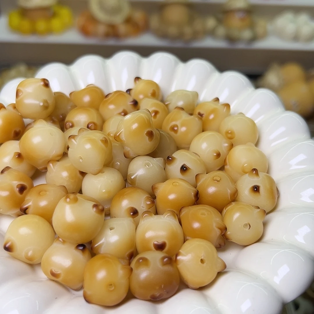 菩提根/象牙果手串瑕疵炭烤柯基屁屁20颗有裂