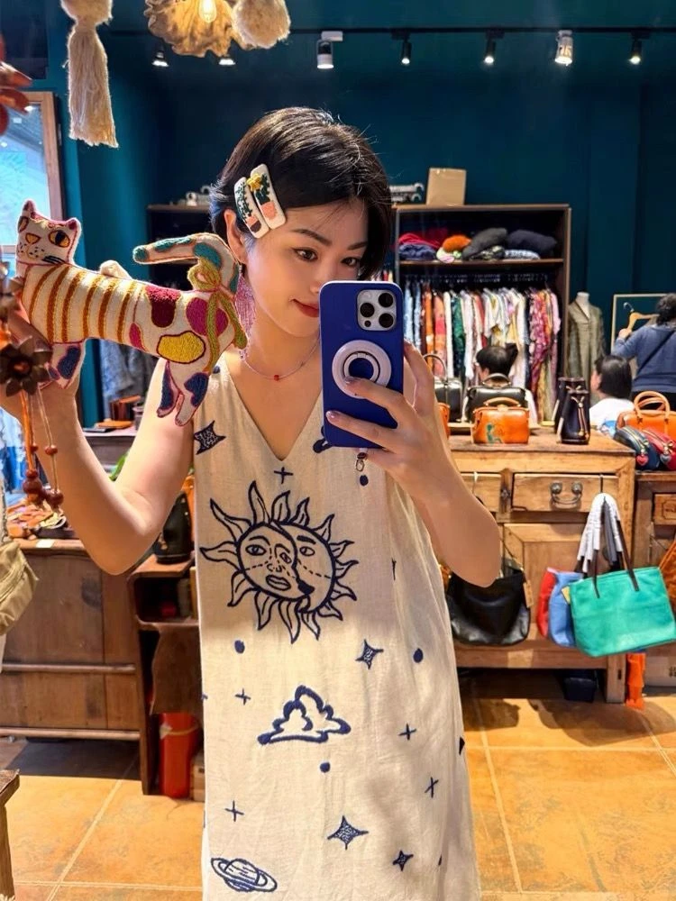 棉麻夏季新款度假风连衣裙海边沙滩裙东南亚云南旅游宽松仙女裙