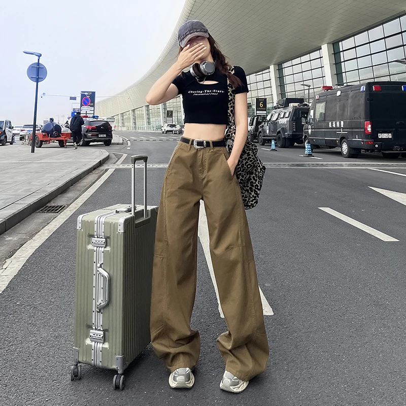 美式阔腿工装裤女2025春季新款宽松显瘦梨型身材高个子拖地牛仔裤