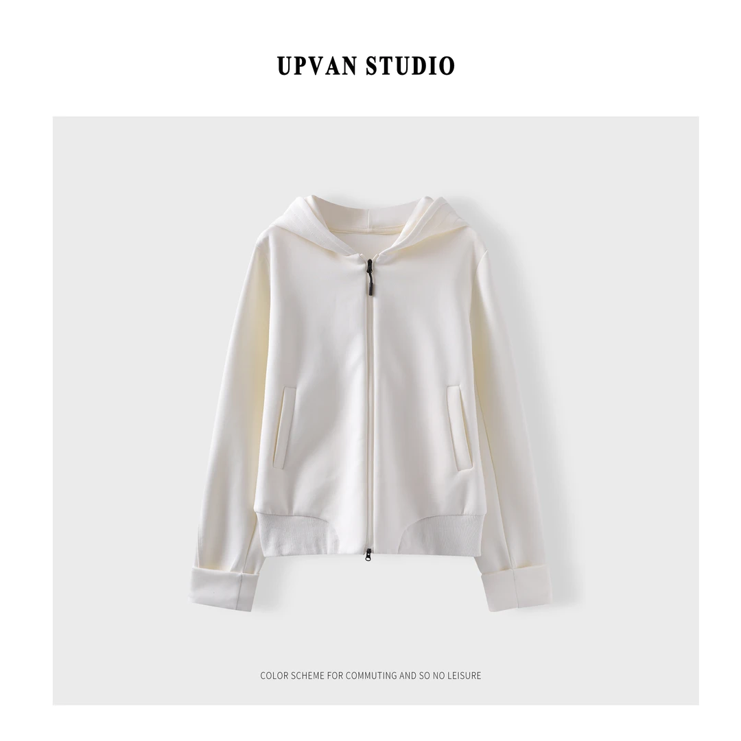 UPVAN纯色连帽拉链外套