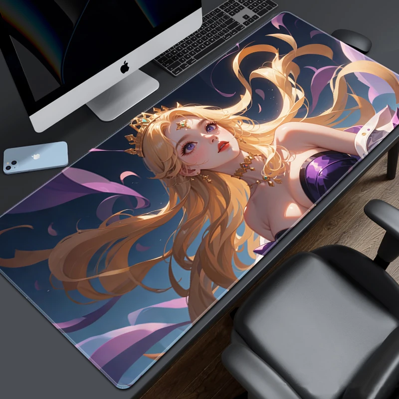 二次元美女鼠标垫超大号男女书桌办公工位桌垫电脑键盘防滑垫定制