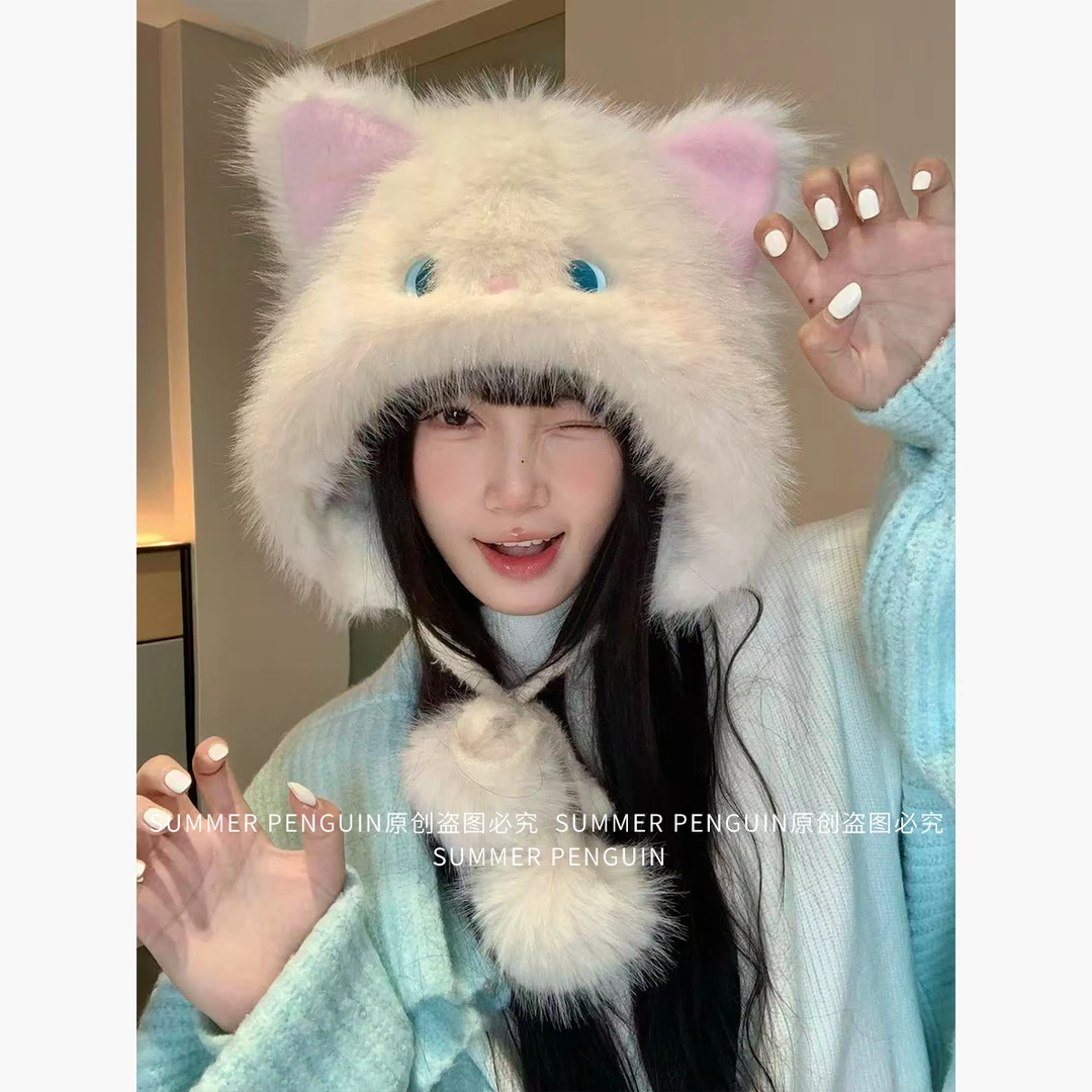 夏企联名KELUSI原创布偶猫咪毛绒帽女秋冬可爱护耳雷锋帽子