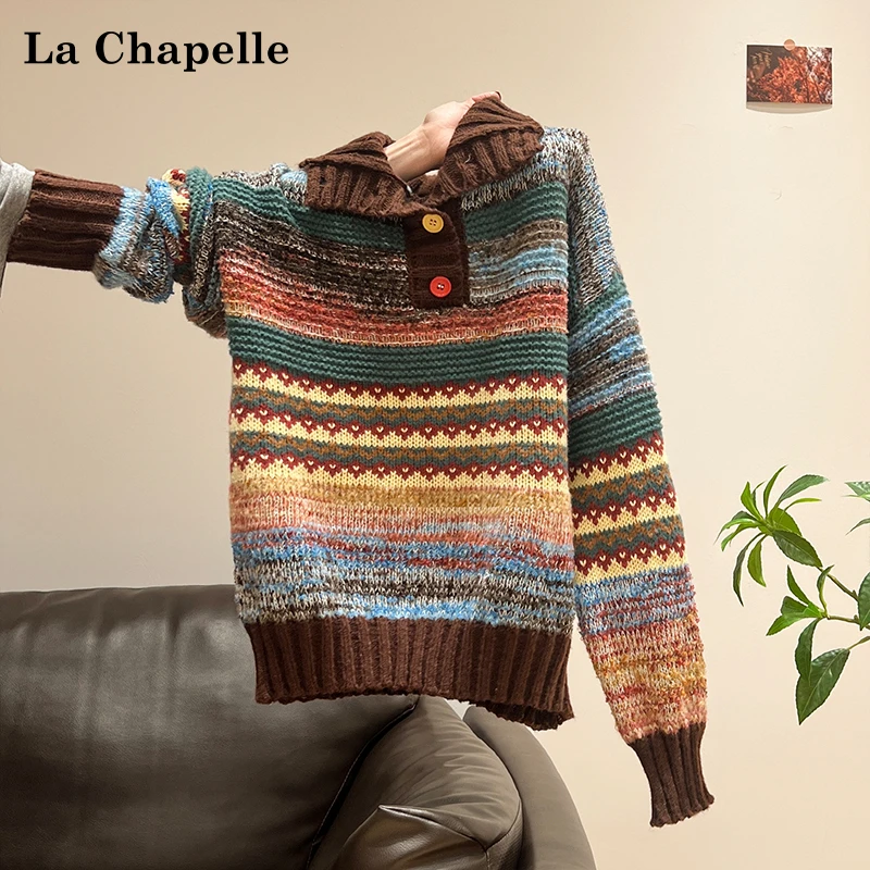 拉夏贝尔美拉德复古费尔岛半高领套头毛衣女秋冬时尚穿搭加厚上衣
