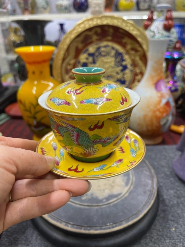 珐琅彩龙凤纹盖碗功夫盖杯茶具