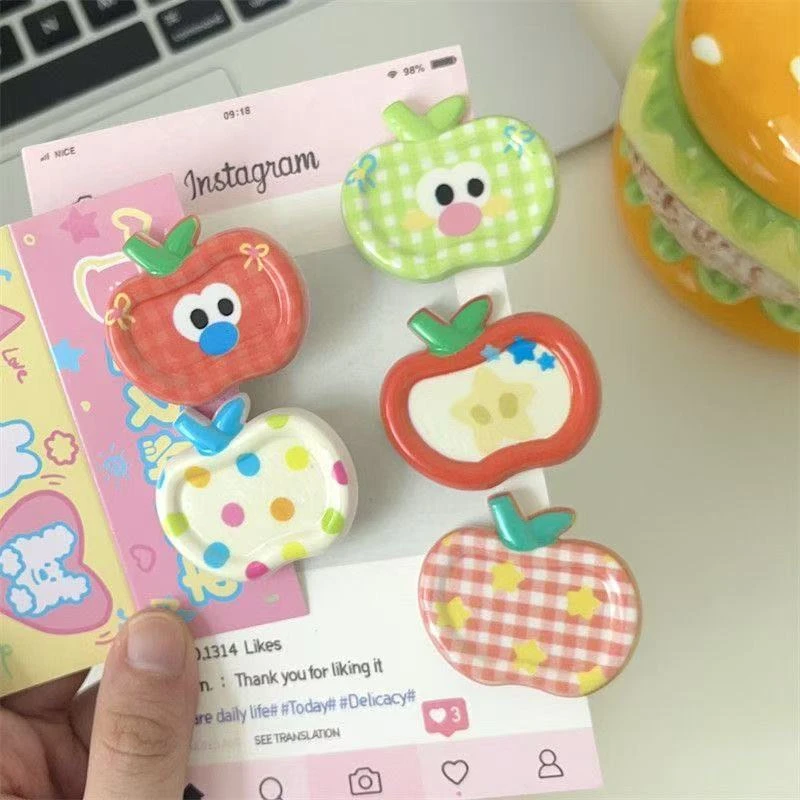 趣味可爱糖果色苹果发夹小清新甜美简约风侧边夹发饰发卡鸭嘴夹女