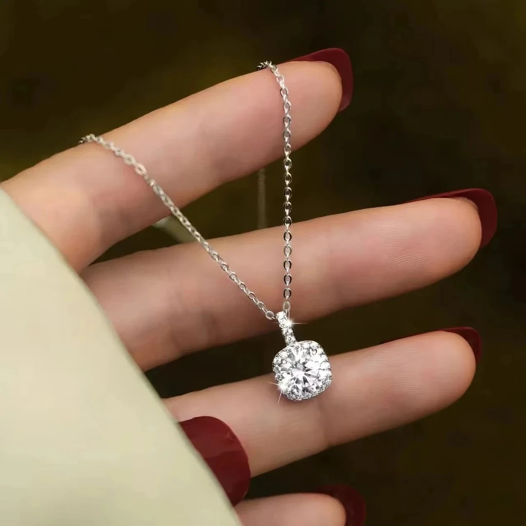 合金项链 时尚爆款百搭方包项链轻奢镶嵌坠链七夕礼物送女友