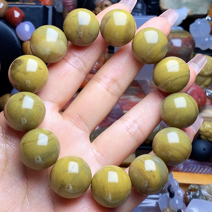 硅化玉未镶嵌手串精品黄冰手串