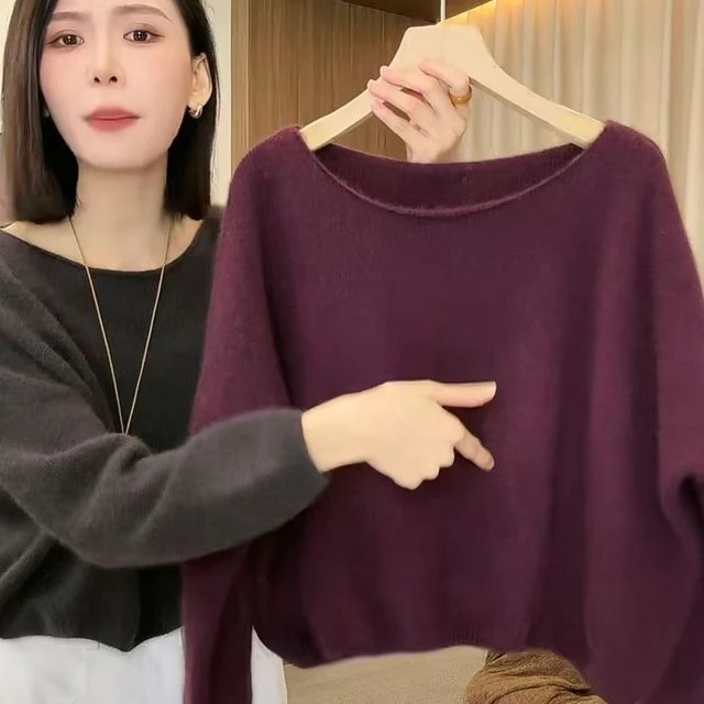 秋冬新款蝙蝠袖针织衫色慵懒宽松毛衣遮肉通勤百搭气质时尚显瘦