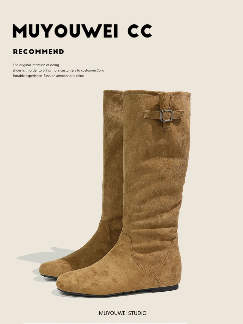 复古美拉德搭扣长筒靴女薄款夏季百搭透气帅气防滑内增高瘦瘦靴子
