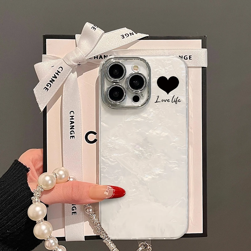 简约爱心手机壳适用于苹果13promax网红流行12/14新款贝壳纹15/16