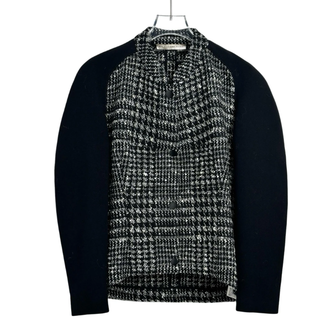 99新 Balenciaga/巴黎世家 001085 黑白格纹拼接小香风外套 38码
