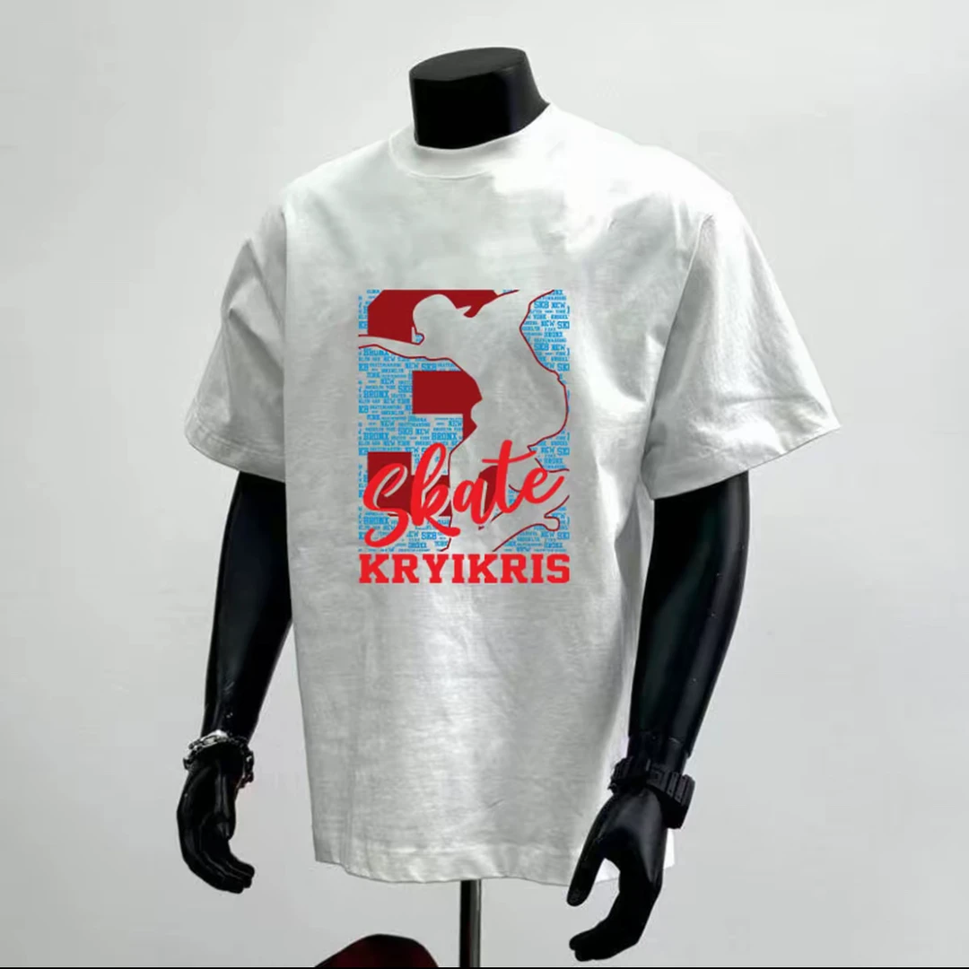 短袖夏季宽松印花男士情侣纯棉不透T恤时髦小姨风纯棉圆领运动