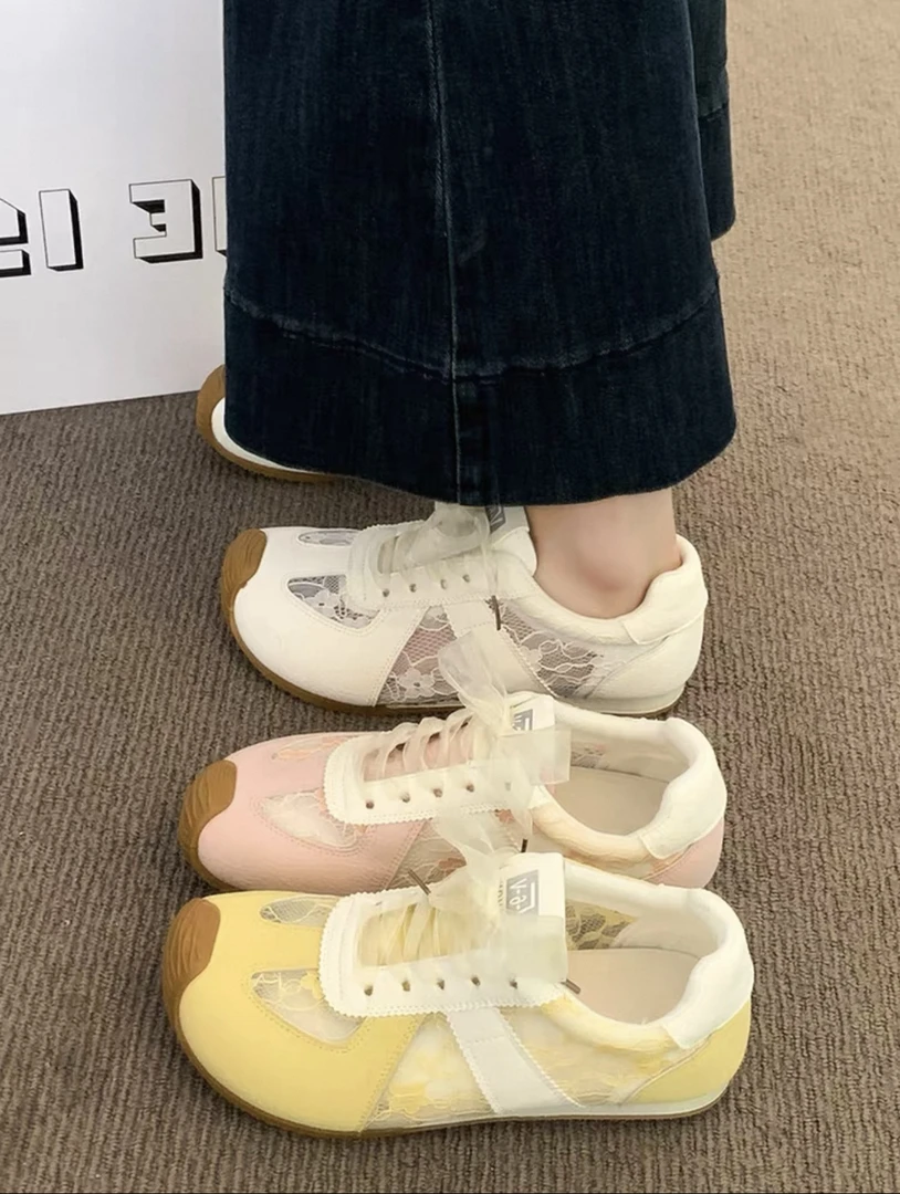 813 【雪儿】蕾丝德训鞋新款爆款夏季网鞋女透气网面阿甘鞋运动板鞋