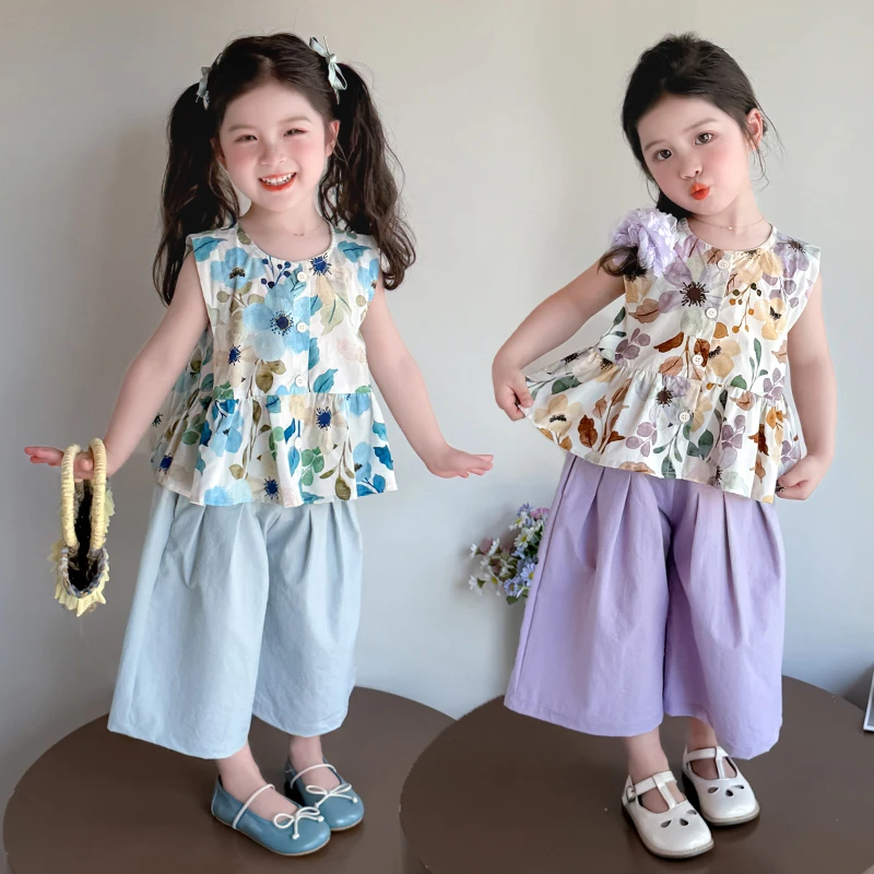 女童夏装套装2025新款儿童夏季宝宝洋气时髦背心阔腿裤夏款两件套