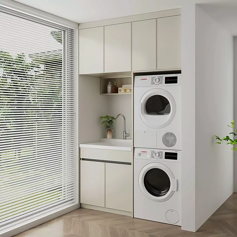 蜂窝铝洗衣机烘干机阳台一体柜组合切角石英石一体盆洗衣伴侣包邮