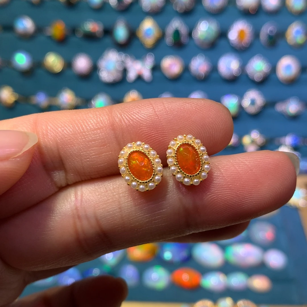 欧泊银S925镶嵌耳饰款