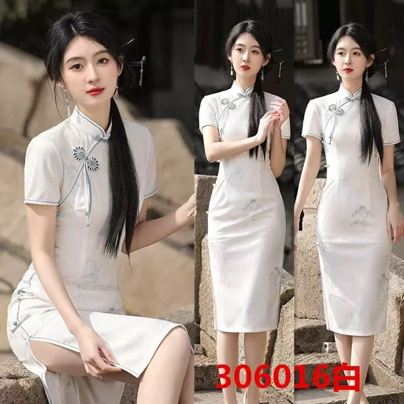 0578 【腾云仙鹤】米色  花扣 流苏绳 旗袍