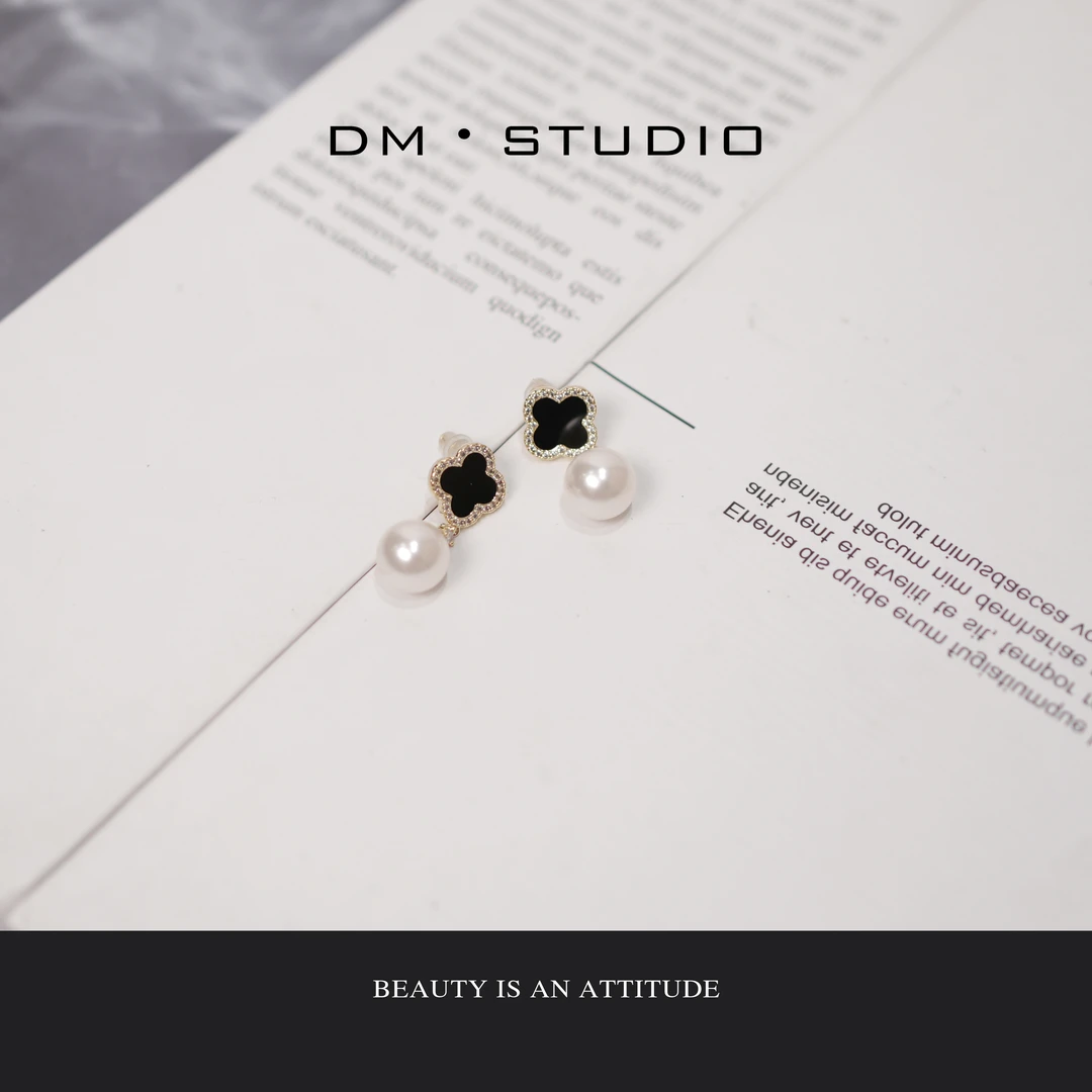 非金属合成锆石耳饰 DEDM•STUDIO/法式小巧珍珠镶钻耳钉耳饰12146