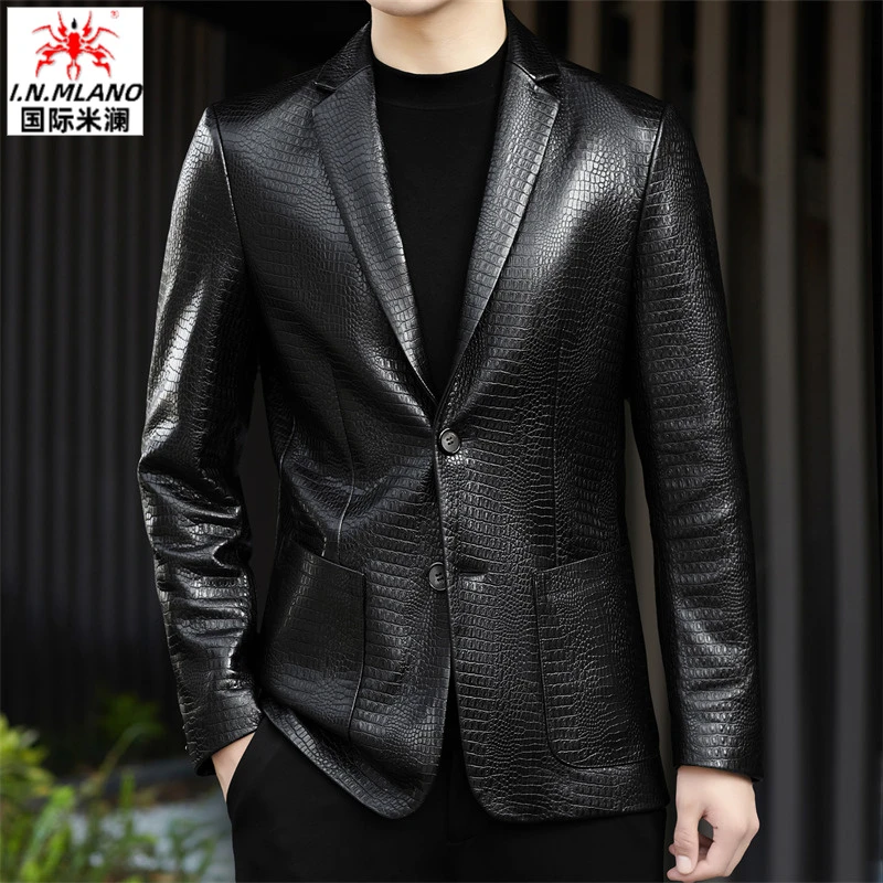 【羊皮】正品真皮皮衣休闲西服男士韩版修身高档西装潮流时尚外套男